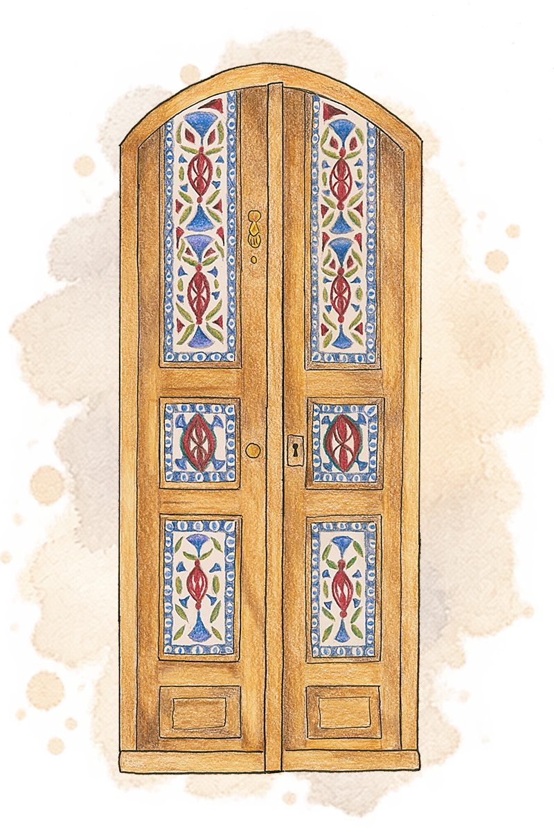 Hand-drawn door of Beit Farhi